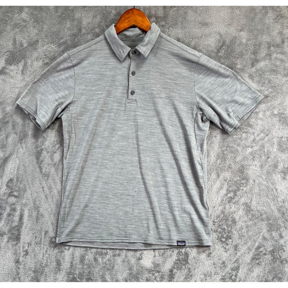Patagonia Merino Wool Baselayer Polo Shirt Mens Small Gray Short Sleeve